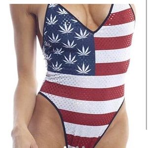 Patriotic Leaf Print One Piece Swimsuit